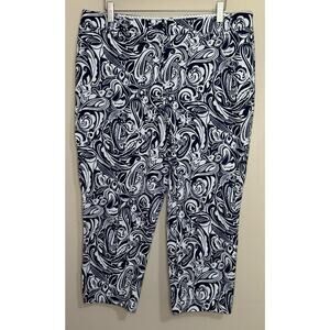 Talbots Perfect Crop Pant Women's 14P White & Navy Pattern 14 Petite Capris